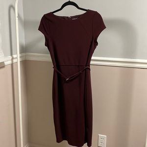 Express Burgundy Midi Short Sleeve Belted Pencil/Body Con Dress